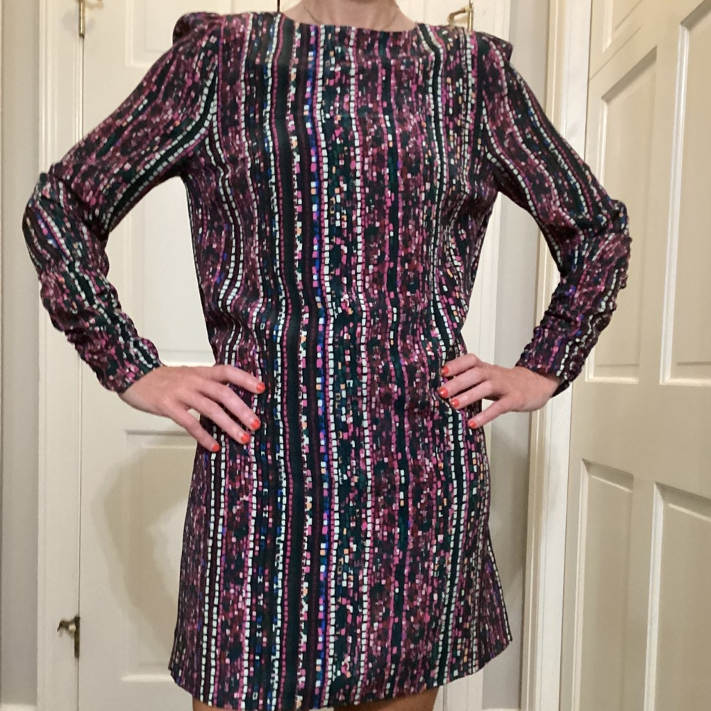 Marie Oliver Long Sleeve Silk Dress